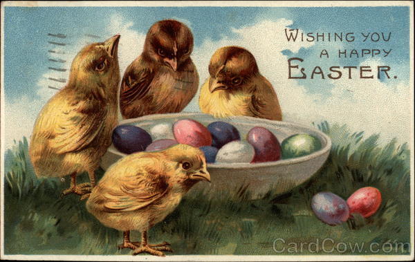 Easter chicks with colored eggs With Chicks