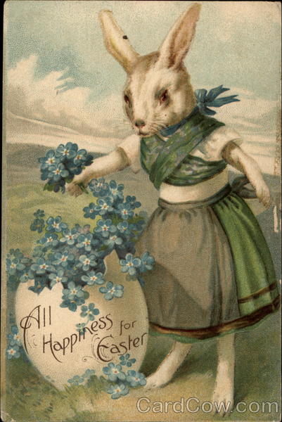 Bunny Picking Flowers From Cracked Egg With Bunnies