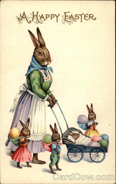 Easter bunny mother with bunny children With Bunnies