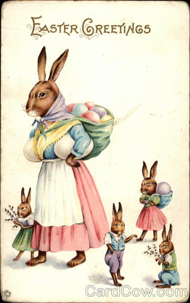 Easter bunny mom with her children With Bunnies