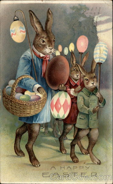 Bunnies Carry Easter Egg Lanterns With Bunnies