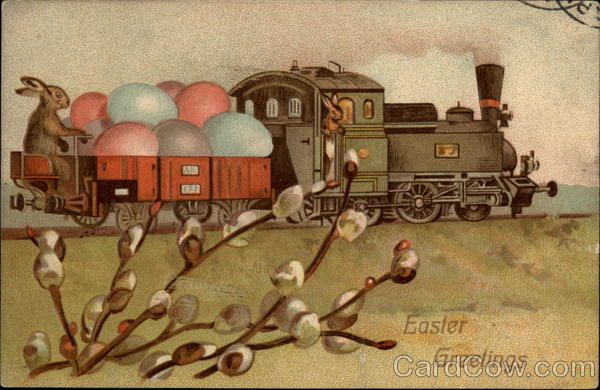 Bunnies Ride a Train To Deliver Easter Eggs With Bunnies