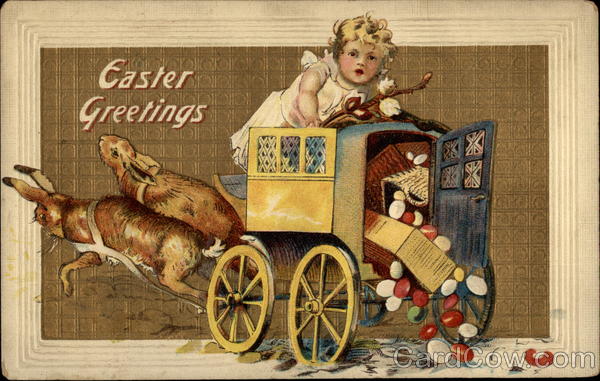 Easter Eggs Falling From Baby's Cart With Children