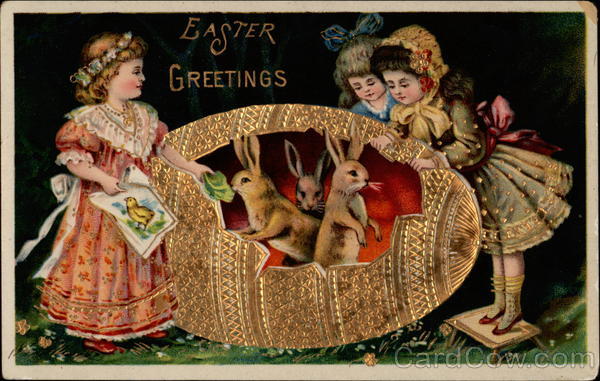 Three Little Girls and Rabbits in a Golden Egg With Children