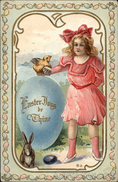 Girl With Bow Holding a Chick With Children