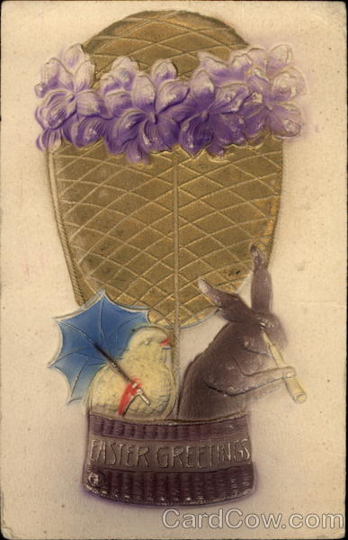 Chick and Bunny in Hot Air Balloon With Chicks