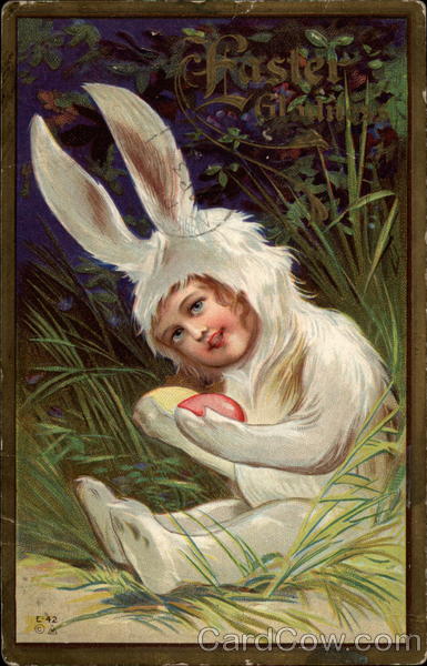 Child Dressed As Easter Bunny With Children