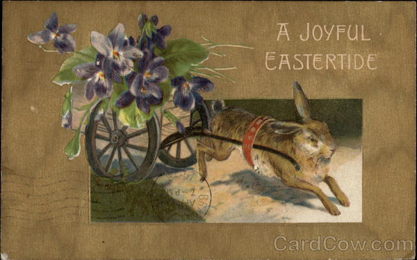 Easter bunny pulling a wagon With Bunnies