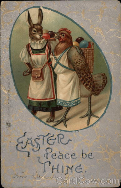 Mother Rabbit and Hen with Eggs With Bunnies