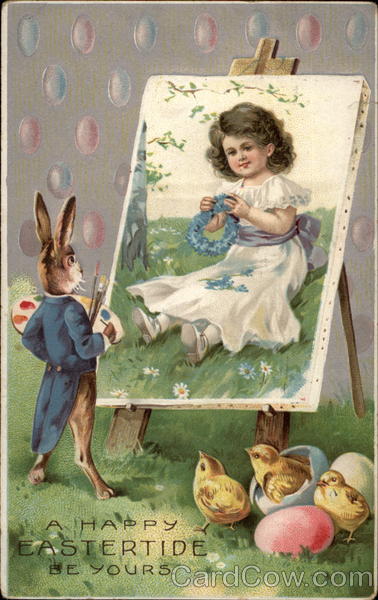 Rabbit Painting Picture of Girl With Bunnies