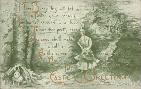 Easter bunny with basket and verse With Bunnies