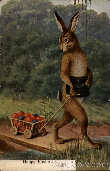Bunny Pulling A Wagon of Eggs With Bunnies