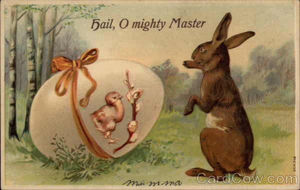 Rabbit With Giant Egg Decorated With Chick and Pussy Willow