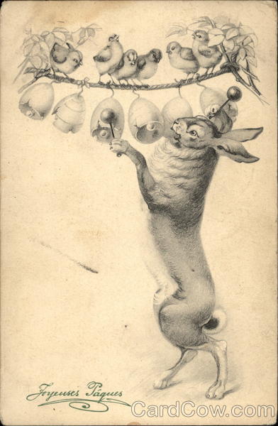 Bunny looking at chicks on a rope With Bunnies