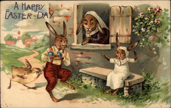 Angry Chick Chases Bunny With Eggs Past Bunny Home