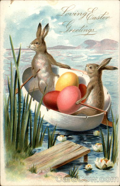 Bunnies With Eggs in a Boat With Bunnies