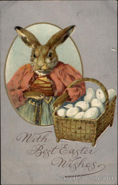 Bunny Holding Basket of White Eggs With Bunnies