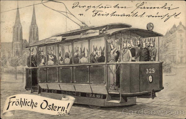 Standing Room Only on Bunny Trolley Car With Bunnies