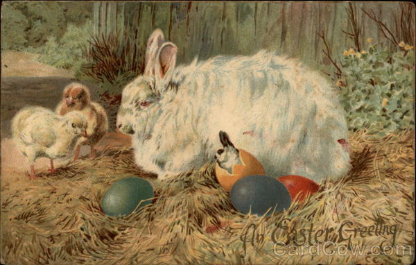 A Relaxing Rabbit Surrounded By Chicks With Bunnies