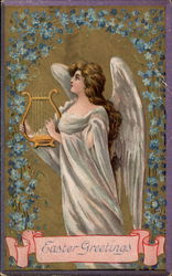 Angel Playing Harp Beneath an Arch of Flowers Postcard