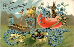 Chicks and a Bunny on Parade Postcard
