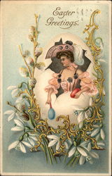 Victorian Lady with Easter Eggs Postcard