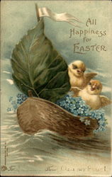 Chicks in boat with flowers Postcard
