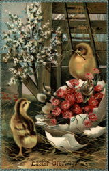 Easter chick with flowers Postcard