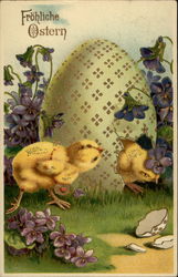 Chicks Breaking Out Of A Patterned Egg Postcard