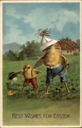 A Big Chick and Small Chick Dropping Eggs Postcard