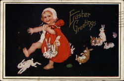 Child Holding Sack Of Bunnies Postcard