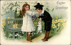 Easter Greetings With Children Postcard Postcard