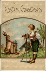 Bunny with Easter Egg Delivery Poses For Snapshot Postcard