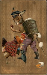 Hen Dismayed by Eggs Falling From Bunny's Basket Postcard