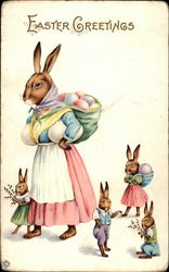 Easter bunny mom with her children Postcard