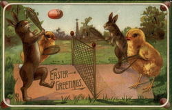 Tennis--Bunny and Chick Mixed Doubles Postcard