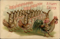 The Bunny Cavalry Mounted on Chickens Postcard