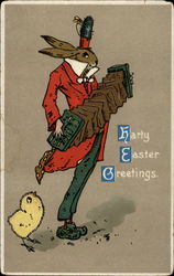 A Bunny Plays an Accordion with a Chick to Listen Postcard