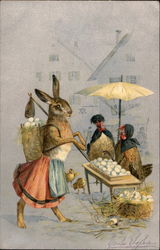 Bunny and Hens at the Egg Market Postcard