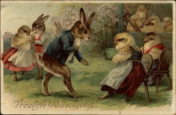 Rabbit asking a chick to dance Postcard