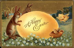 Bunnies Holding Easter Egg Postcard