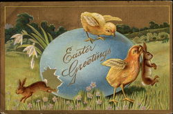 Bunny Running Out Of Cracked Eggs With Chicks Around Postcard