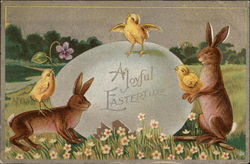 Chicks and Bunnies looking at an Easter egg Postcard