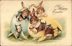 Three Little "Bunny" Girls Postcard
