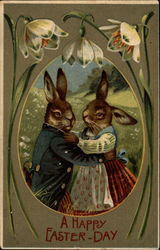 Bunny Couple Dancing in Field With Bunnies Postcard Postcard