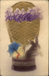 Chick and Bunny in Hot Air Balloon Postcard