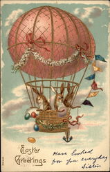 Rabbits flying in A Hot Air Balloon Postcard