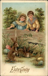 Children Watching Rabbits with Eggs Postcard