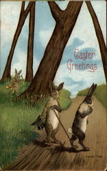Easter bunnies walking Postcard