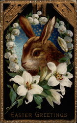 A Bright-Eyed Bunny Surrounded by Lilies Postcard
